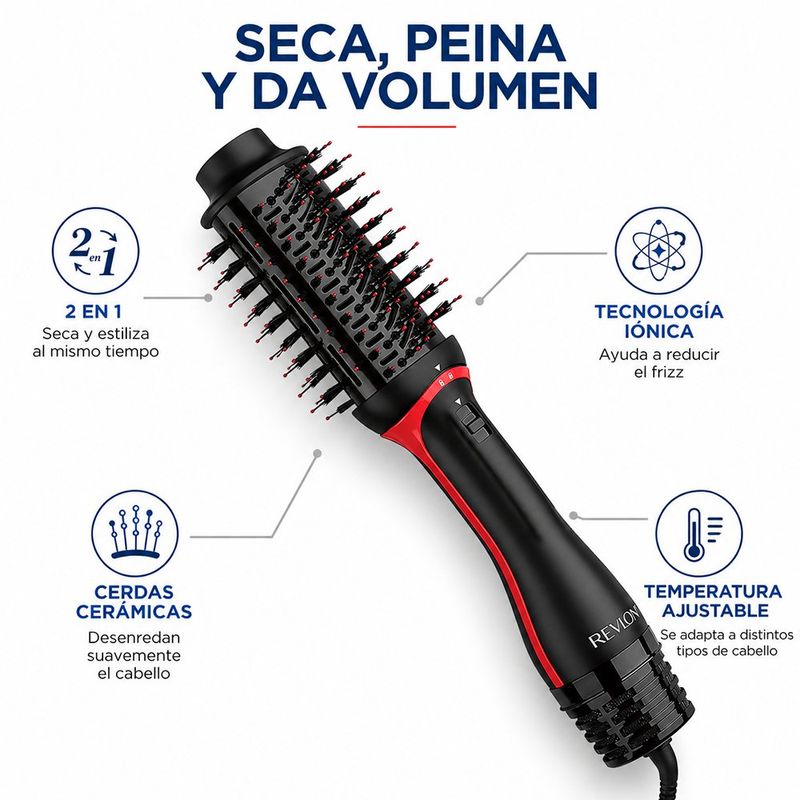 Cepillo Secador One Step Volumizer Plus 2 en 1 con Tecnología Iónica Negro y Rojo