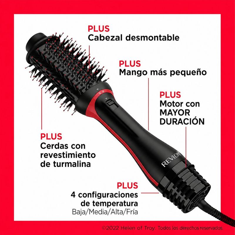 Cepillo Secador One Step Volumizer Plus 2 en 1 con Tecnología Iónica Negro y Rojo