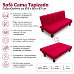 Sofá Cama Tapizado Color Corinto de 179 x 80 x 67 cm