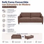 Sofá Cama Convertible con Estructura de Madera 207 x 89 x 82 cm Color Café