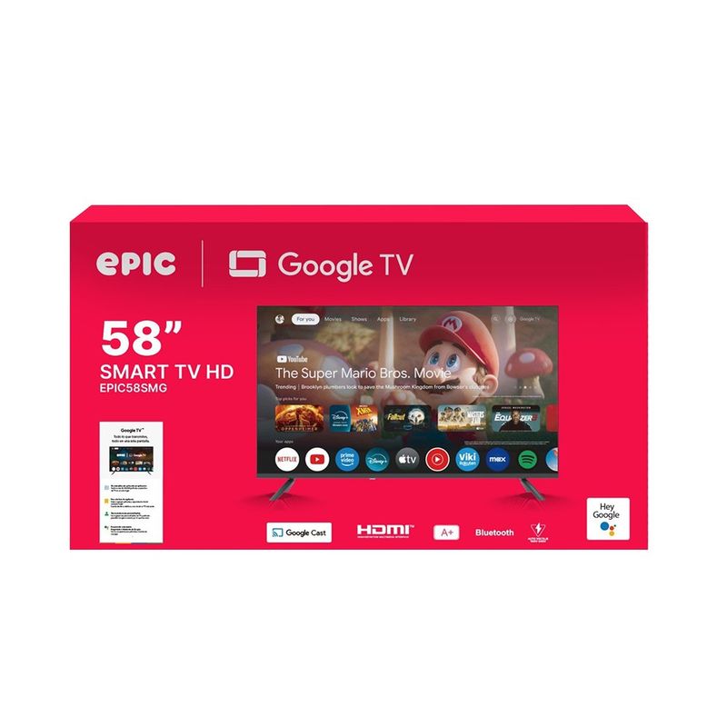 Televisor Smart de 58" UHD 4K Direct LED con Google TV Bluetooth y WiFi