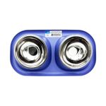 Plato Doble Inclinado de Acero Inoxidable para Mascota con Base Antiderrames Azul