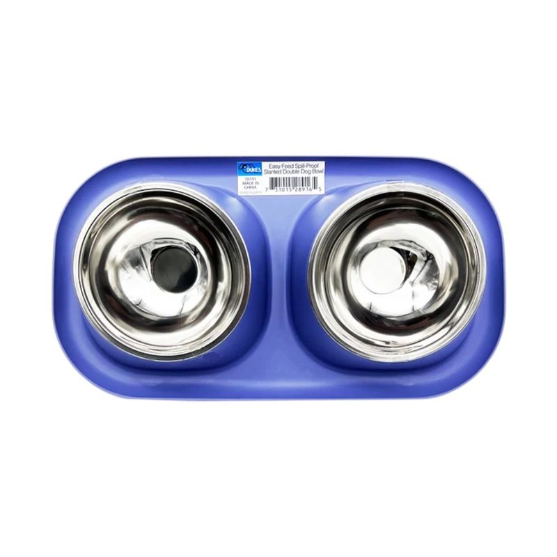 Plato Doble Inclinado de Acero Inoxidable para Mascota con Base Antiderrames Azul