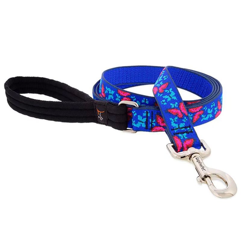 Correa para Perro de Nylon Diseño Mariposa de 6 Pies x 1 Plg con Mango Acolchado Azul