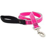 Correa para Perro de Nylon Reflectante Diseño Diamante de 6 Pies x 1 Plg con Mango Acolchado Rosa