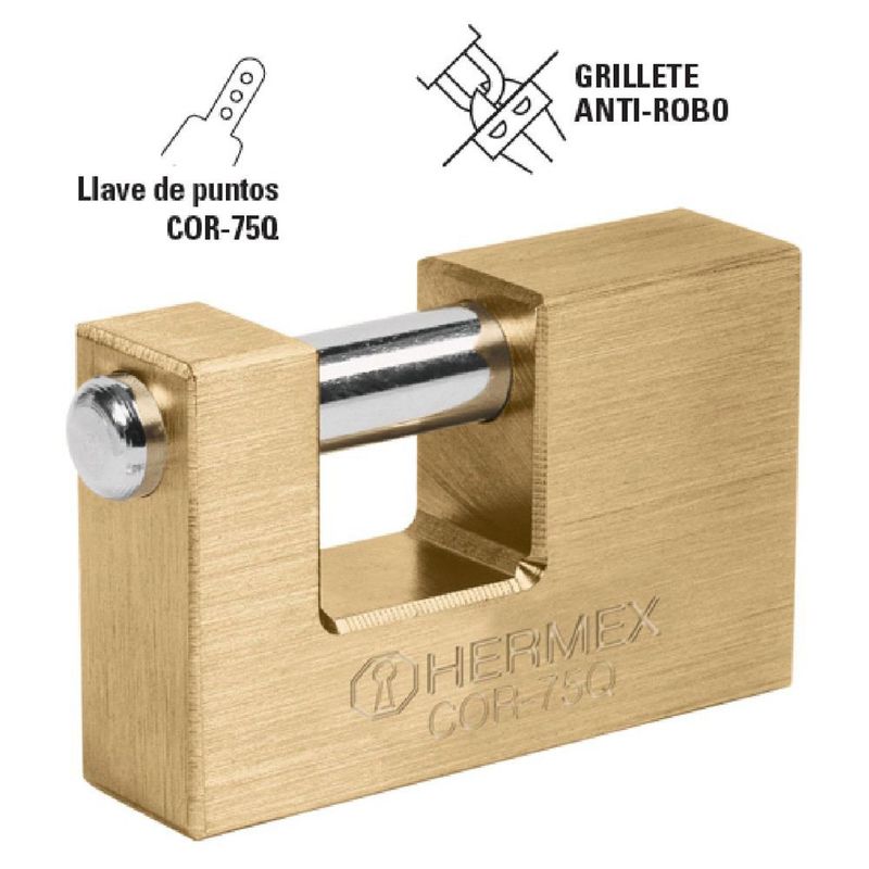 Candado Antipalanca Puntos Latón 75 mm