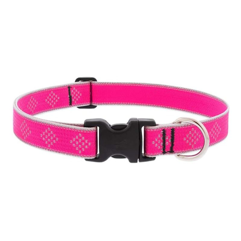 Collar Ajustable para Perro de Nylon Reflectante Diseño Diamante de 12 a 20 Plg x 1 Plg Rosa