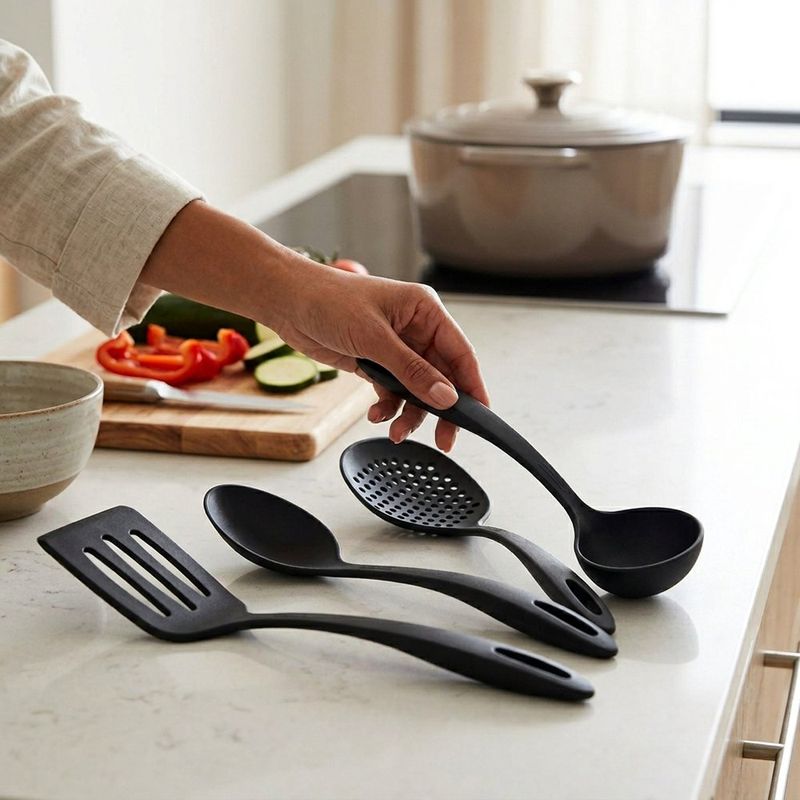 Set de 5 Utensilios de Cocina de Nylon Antiadherente Color Negro
