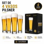 Set de 4 Vasos Pilsner de Vidrio Transparente 18.2 oz para Cerveza