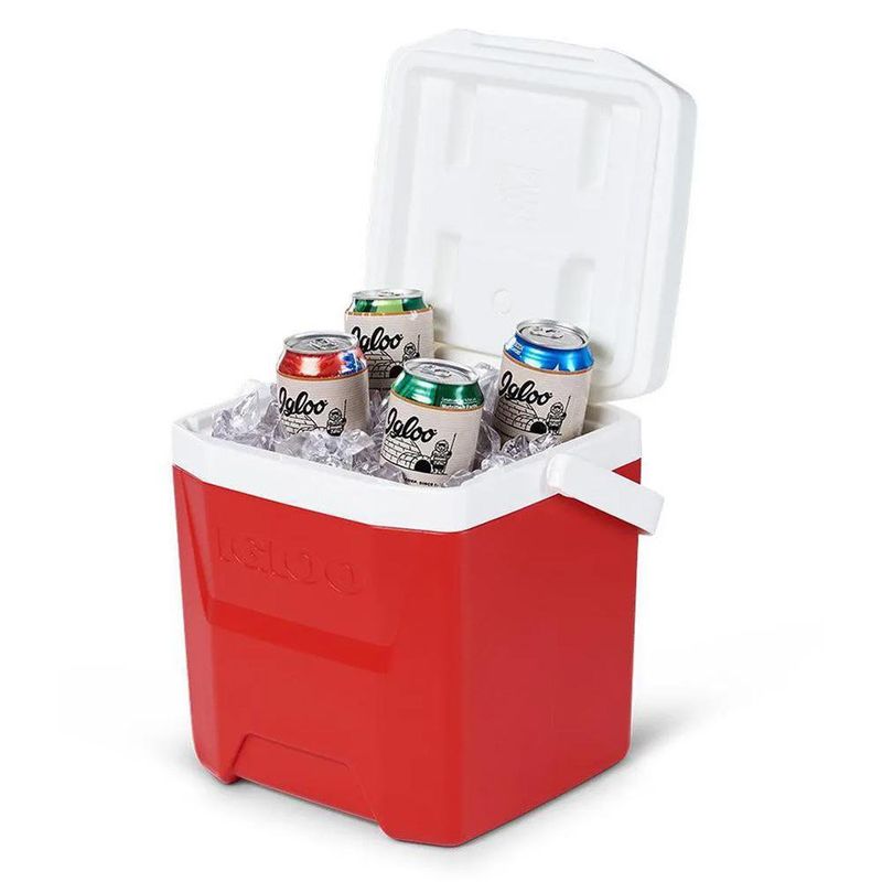 Hielera Cuadrada Rígida Cool 12 Qt 11 Litros para 18 Latas Color Rojo y Blanco