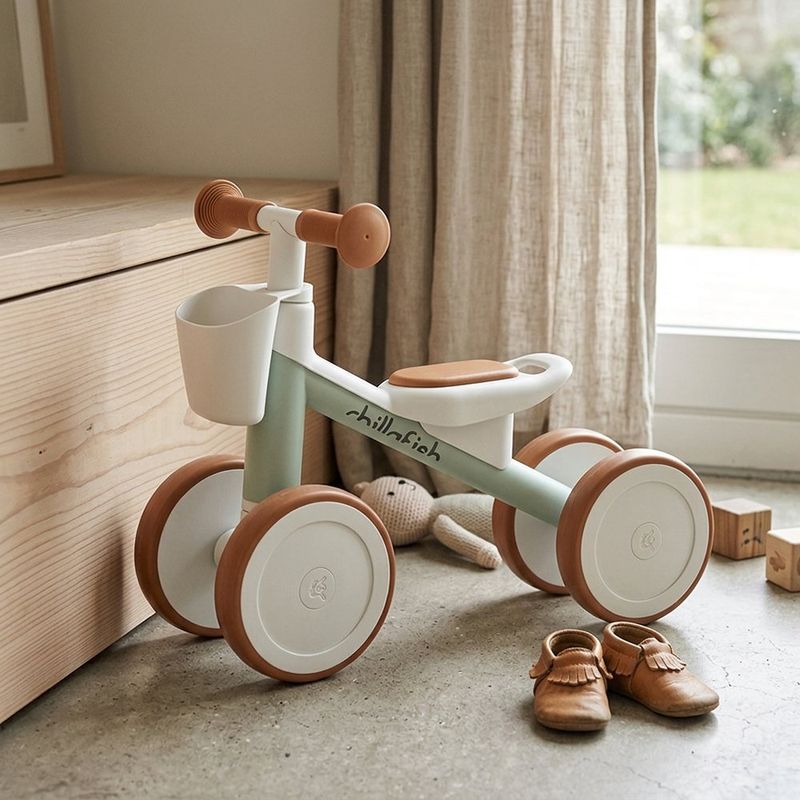 Triciclo de Equilibrio con 4 Ruedas Estables y Asiento Acolchado Color Café