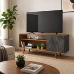 Rack para TV de 60 Plg con Puerta de Mármol y Repisas de Color Café y Gris de 136 x 36 x 59 Cm