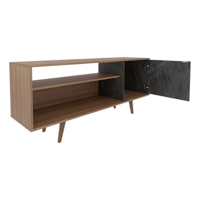 Rack para TV de 60 Plg con Puerta de Mármol y Repisas de Color Café y Gris de 136 x 36 x 59 Cm
