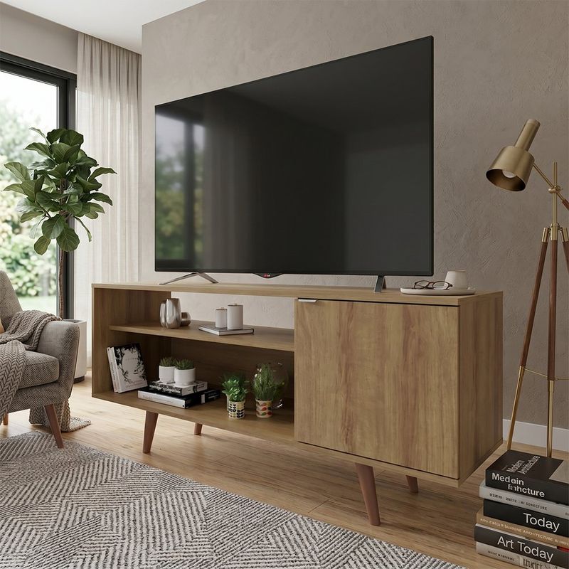 Rack para TV de 60 Plg con Puertas y Repisas de Color Café de 136 x 36 x 59 Cm