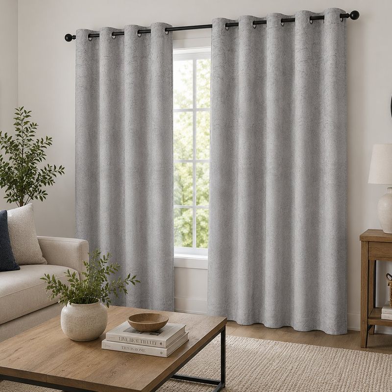 Cortina con Textura Velvet de 140 x 240 cm para Sala o Dormitorio Color Gris Silver