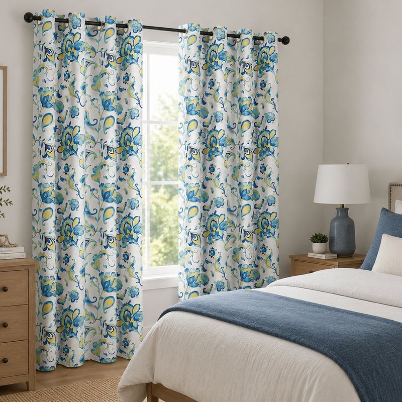 Cortina Blackout Estampada de 140 x 240 cm para Sala o Dormitorio Diseño Floral Multicolor