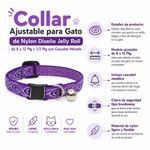 Collar Ajustable para Gato de Nylon Diseño Jelly Roll de 8 a 12 Plg x 1/2 Plg con Cascabel Morado