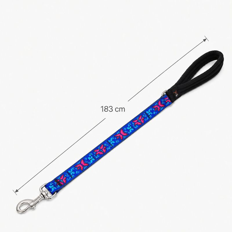 Correa para Perro de Nylon Diseño Mariposa de 6 Pies x 1 Plg con Mango Acolchado Azul