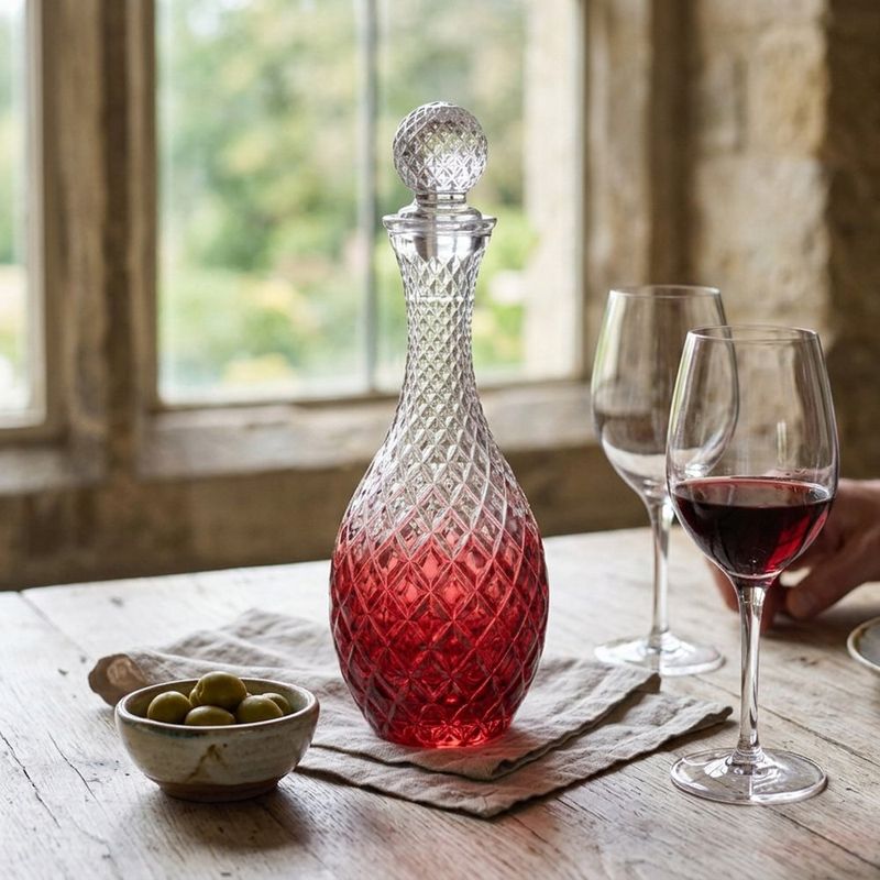 Licorera Isis de Vidrio con Tapón Diseño Degradado Rojo y Transparente