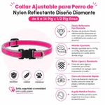 Collar Ajustable para Perro de Nylon Reflectante Diseño Diamante de 8 a 14 Plg x 1/2 Plg Rosa