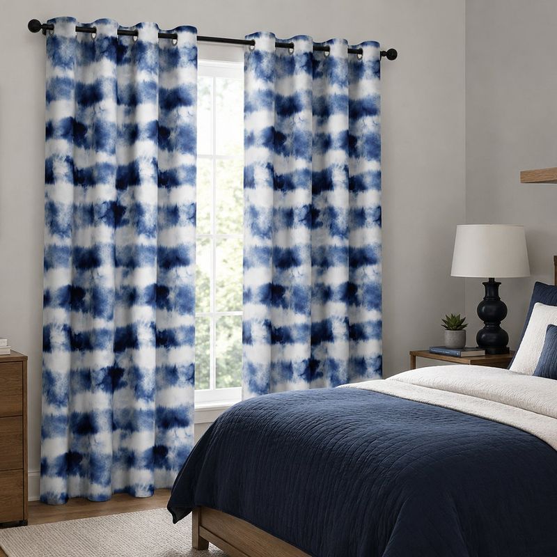 Cortina Blackout Tie Dye de 140 x 240 cm para Sala o Dormitorio Azul y Blanco