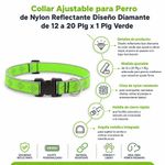 Collar Ajustable para Perro de Nylon Reflectante Diseño Diamante de 12 a 20 Plg x 1 Plg Verde