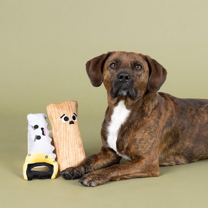 Set de 2 Peluches para Perro Diseño Serrucho y Madera con Sonido Multicolor