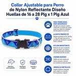 Collar Ajustable para Perro de Nylon Reflectante Diseño Huellas de 16 a 28 Plg x 1 Plg Azul