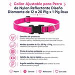 Collar Ajustable para Perro de Nylon Reflectante Diseño Diamante de 12 a 20 Plg x 1 Plg Rosa