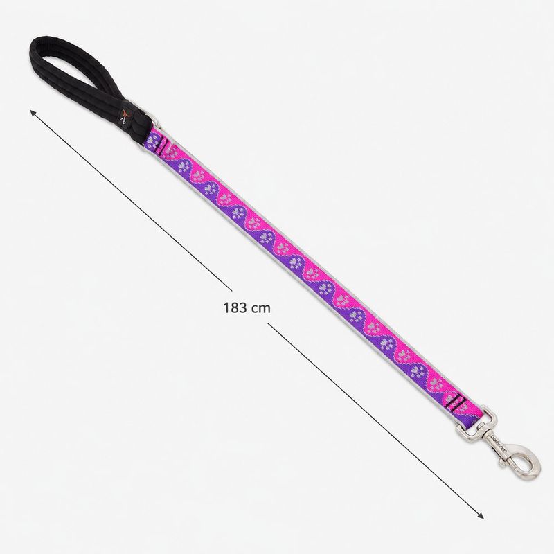 Correa para Perro de Nylon Reflectante Diseño Huellas de 6 Pies x 1 Plg con Mango Acolchado Rosa