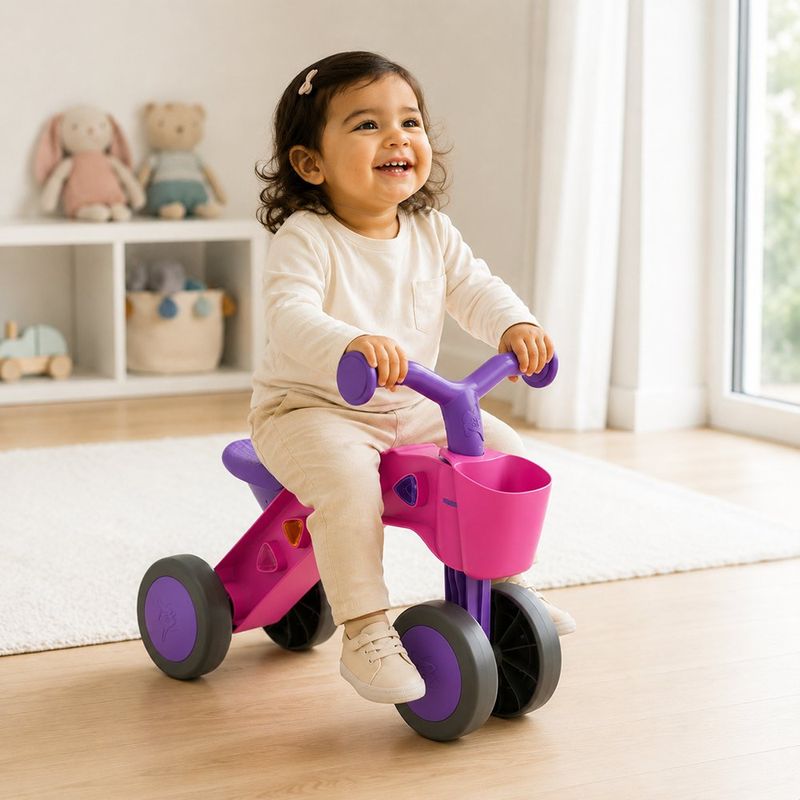 Triciclo de Balance ItsiBitsi Blocks con Canasta y Bloques Color Rosado