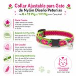 Collar Ajustable para Gato de Nylon Diseño Petunias de 8 a 12 Plg x 1/2 Plg con Cascabel