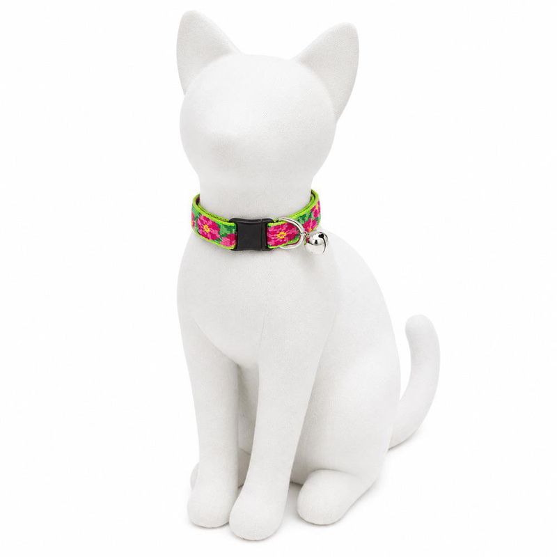 Collar Ajustable para Gato de Nylon Diseño Petunias de 8 a 12 Plg x 1/2 Plg con Cascabel