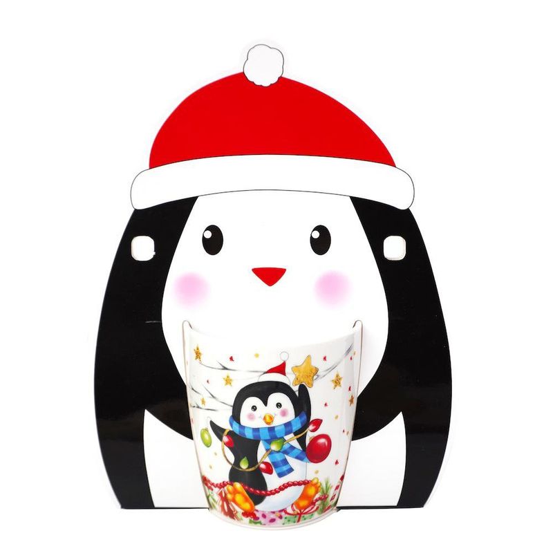 Taza Navideña de Cerámica con Lentes Decorativos Pingüino 12 oz