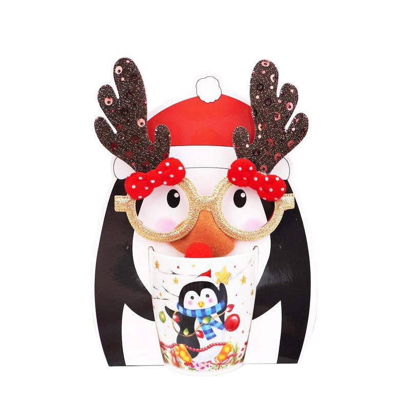Taza Navideña de Cerámica con Lentes Decorativos Pingüino 12 oz