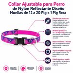 Collar Ajustable para Perro de Nylon Reflectante Diseño Huellas de 12 a 20 Plg x 1 Plg Rosa