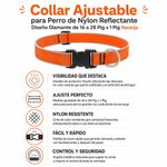 Collar Ajustable para Perro de Nylon Reflectante Diseño Diamante de 16 a 28 Plg x 1 Plg Naranja