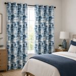 Cortina Blackout Estampada de 140 x 240 cm para Sala o Dormitorio Azul y Blanco