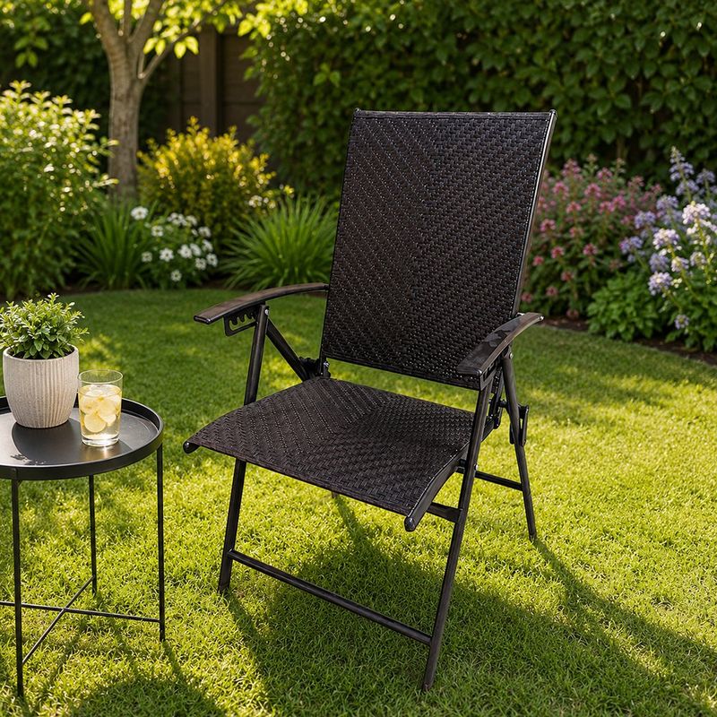 Silla Plegable Reclinable para Exterior Estilo Ratán Café