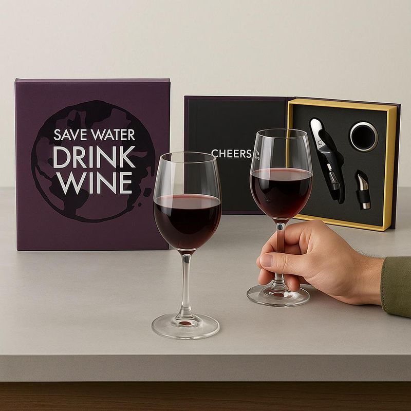Set de 3 Accesorios para Vino de Metal 16.5 x 14.5 x 4 cm Diseño Libro Save Water Drink Wine