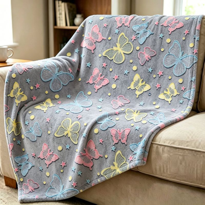 Frazada Infantil con Diseño de Mariposas que Brillan en la Oscuridad de 101 X 127 cm