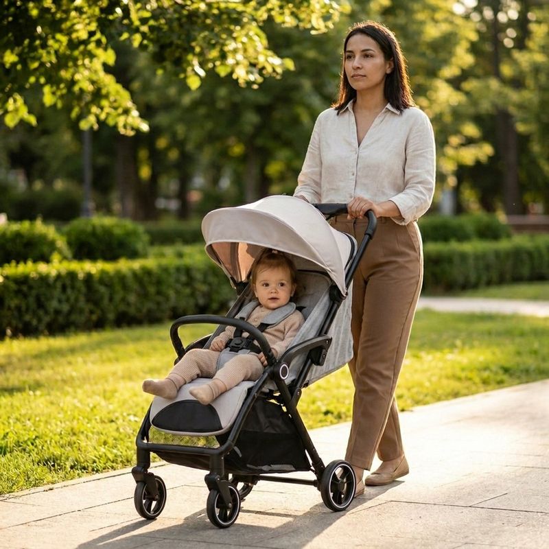 Carruaje de Paseo Compacto con Arnés 5 Puntos de 42 x 67 x 104 cm Gris