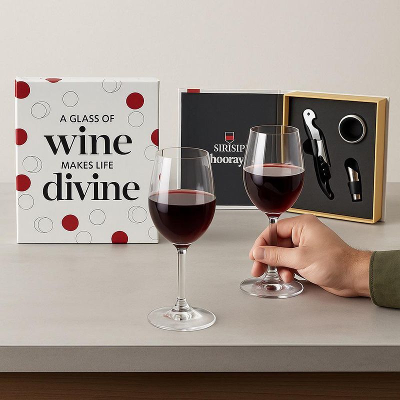 Set de 3 Accesorios para Vino de Metal 16.5 x 14.5 x 4 cm Diseño Libro a Glass of Wine Make Life Divine