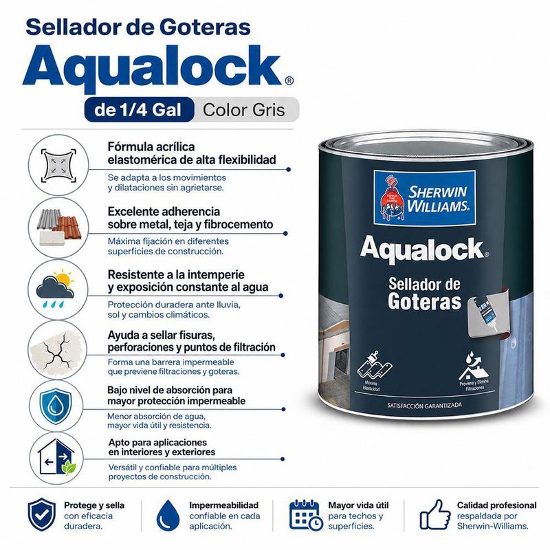 Sellador de Goteras Aqualock de 1/4 Gal Color Gris