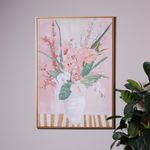 Cuadro Decorativo en Canva de 70 x 3.5 x 100 cm Diseño Jarrón con Flores con Fondo Rosado