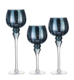 Candelero de Vidrio 40 cm Color Azul y Plateado Diseño Copa Alta