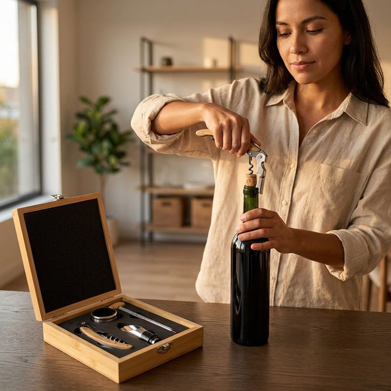 Set de 4 Accesorios para Vino 17.5 x 14.8 x 4.8 cm Diseño en Caja de Madera