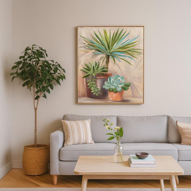 Cuadro Decorativo en Canva de 60 x 3.5 x 80 cm Diseño Suculentas en Maceta