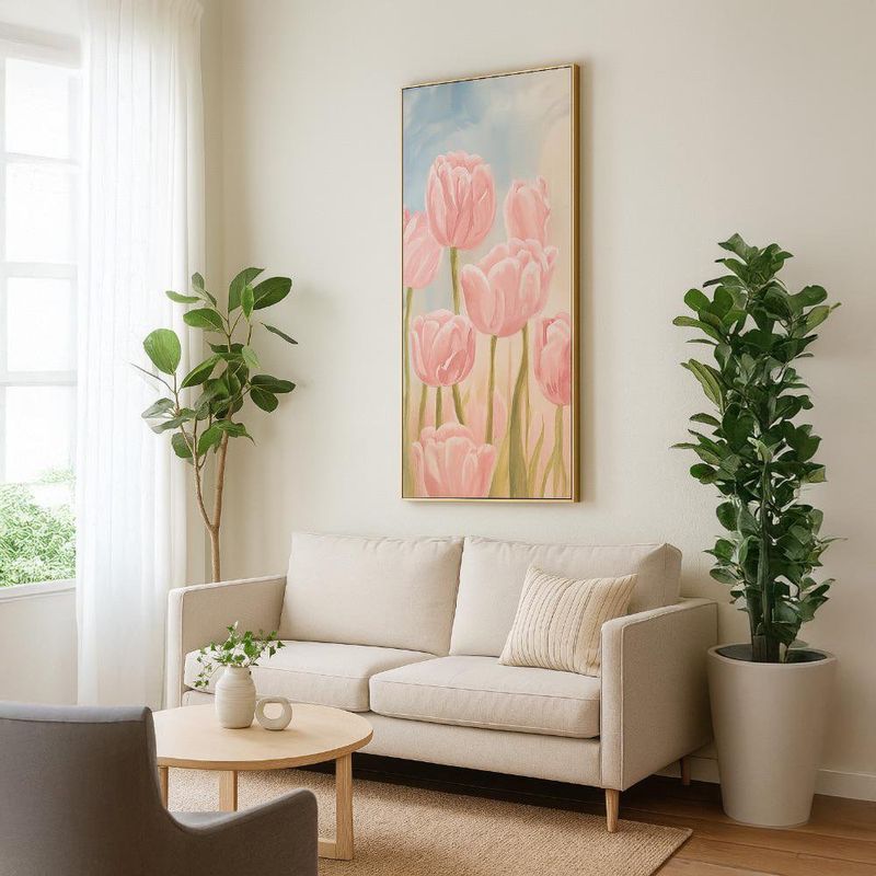 Cuadro Decorativo en Canva de 60 x 3 x 120 cm Diseño Tulipanes Rosas