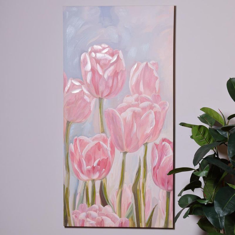 Cuadro Decorativo en Canva de 60 x 3 x 120 cm Diseño Tulipanes Rosas